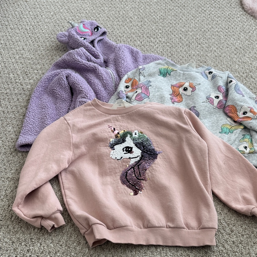 Girls H&M Unicorn Themed Sweatshirts and Jacket Bundle - size US 6X/7